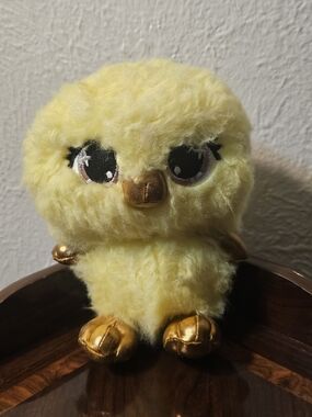 Lush Yellow Fluffy Chick Plush with Metallic Gold Beak & Feet